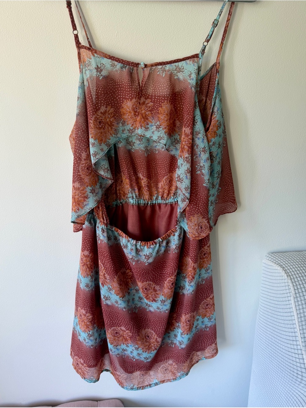 O'Neill Rust and Teal Floral Backless Sundress